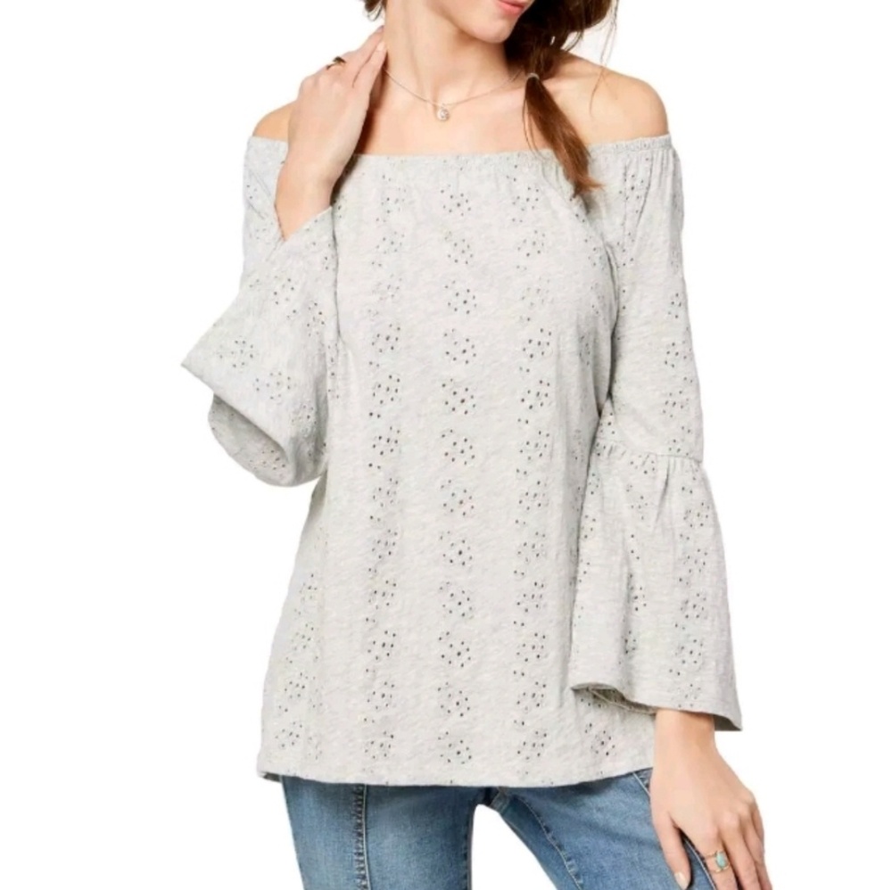 Sale NWT Style & co Eyelet BELL angel sleeve top - Picture 3 of 10